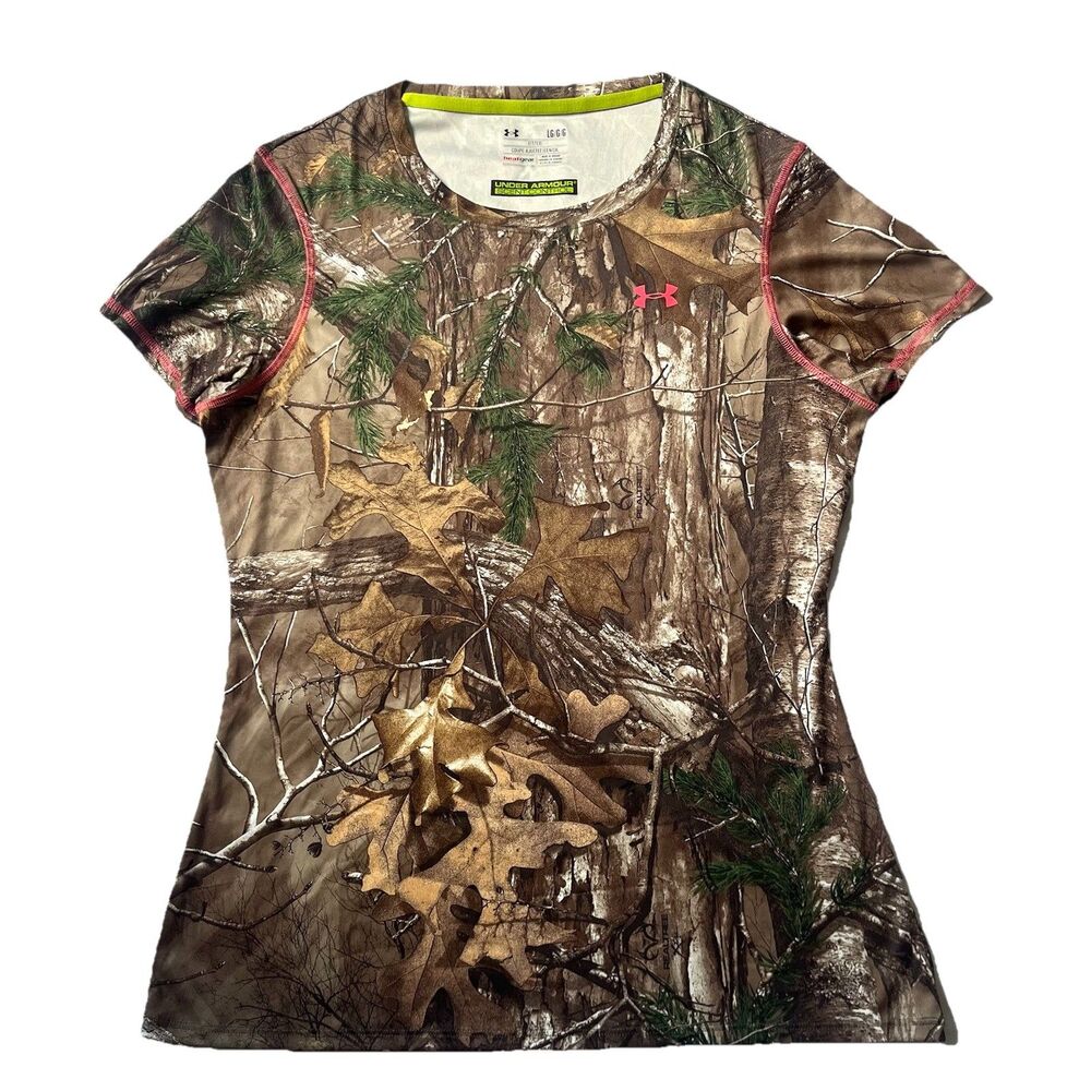 Under Armour Scent Control Camo Heatgear Short Slv Shirt Women L Fitted Realtree